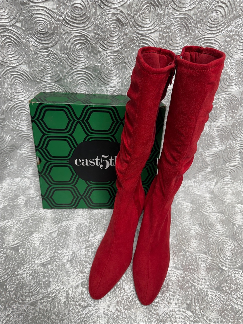East 5th Red Knee-High Heeled Boots